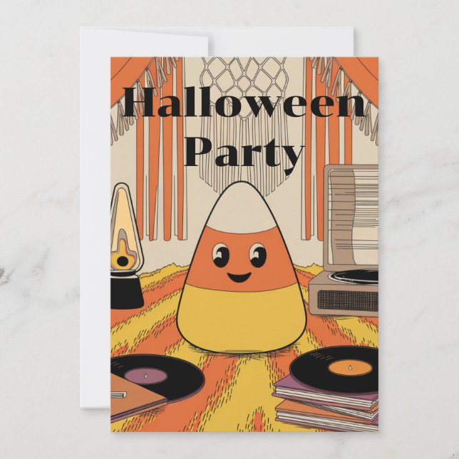 Retro Candy Corn Halloween Party Groovy Invitation Einladung (Vorderseite)