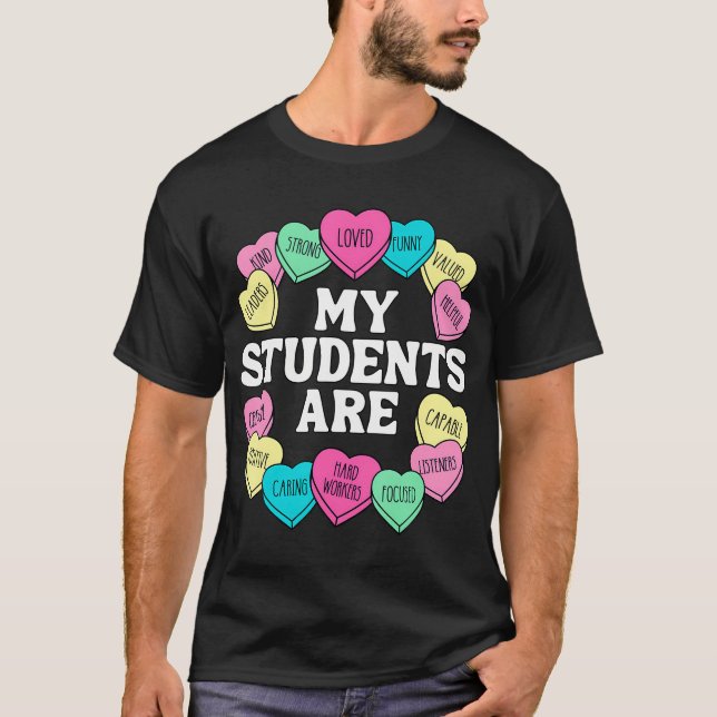 Retro Candy Heart Teacher Valentine's positive Aff T-Shirt (Vorderseite)