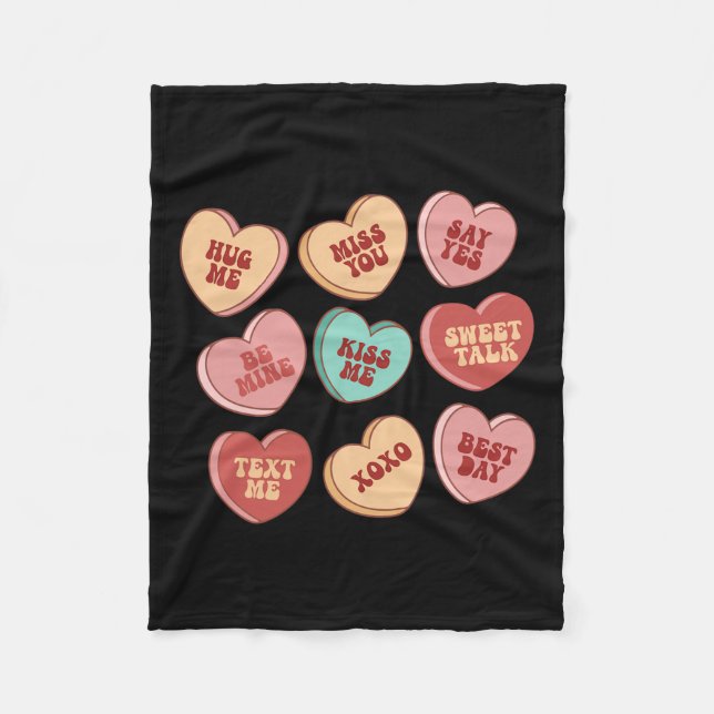 Retro Candy Heart Valentine Vibes Valentinstag G Fleecedecke (Vorderseite)