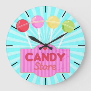 Retro Candy Store Pastel Coloured Lollipops Design Große Wanduhr