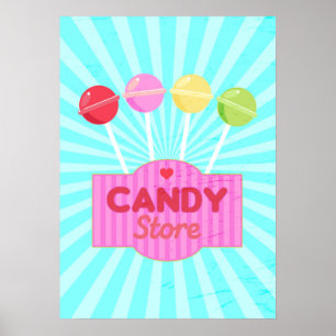 Retro Candy Store Pastel Lollipops Grafikdesign Poster