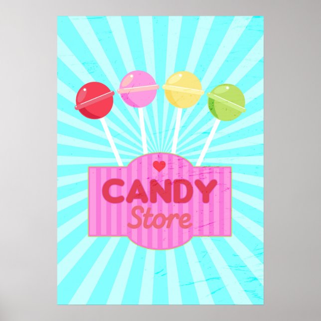 Retro Candy Store Pastel Lollipops Grafikdesign Poster (Vorne)