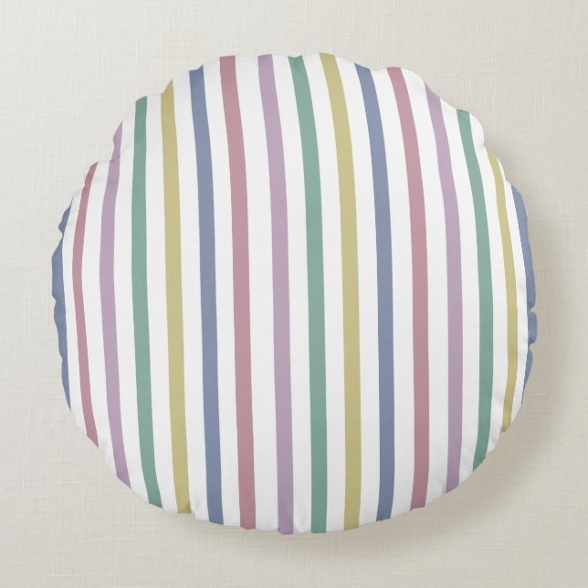 Retro Candy Stripes Rundes Kissen (Vorderseite)