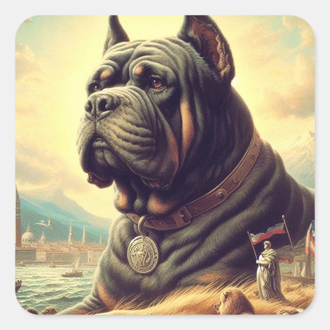 Retro Cane Corso Painting Quadratischer Aufkleber (Vorderseite)