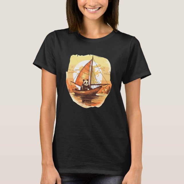Retro Captain Panda Summer Sailing Boat T-Shirt (Vorderseite)