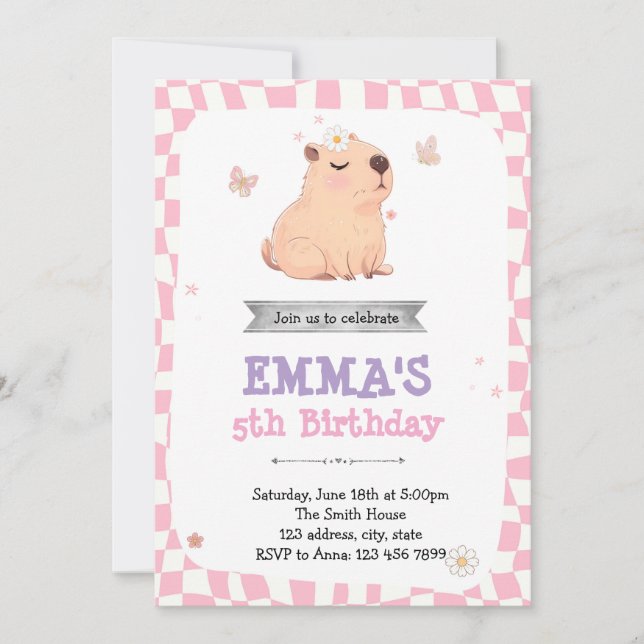 Retro Capybara Einladung zum Geburtstag (Vorderseite)