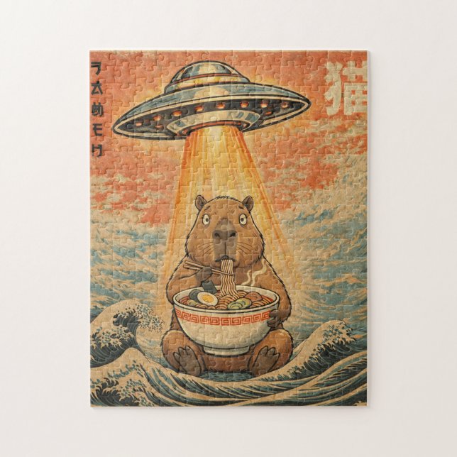 Retro Capybara Ramen UFO Wellen Kunstpuzzle Puzzle (Vertikal)