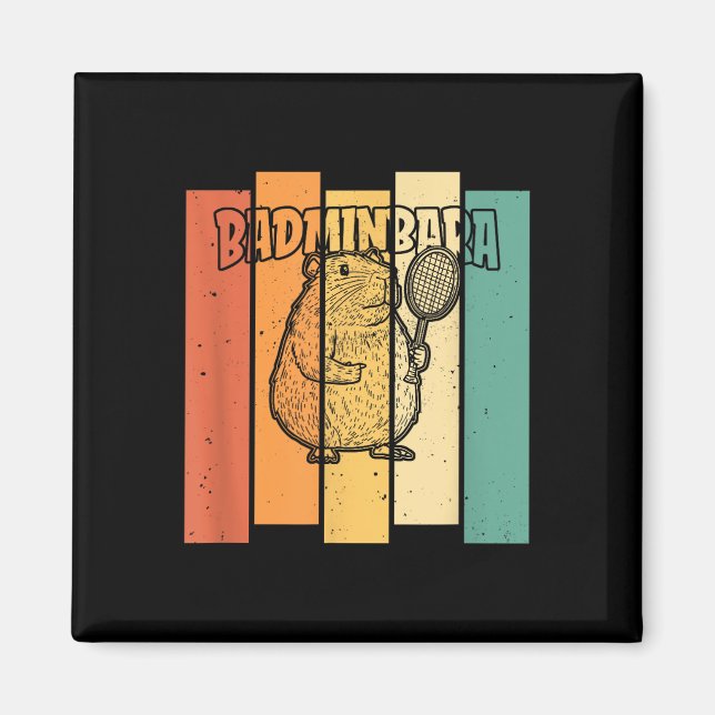 Retro Capybara-Shuttle - Vintage Badminton Badminb Magnet (Vorne)