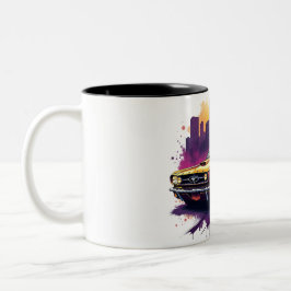 Retro Car and Cityscape Art Zweifarbige Tasse