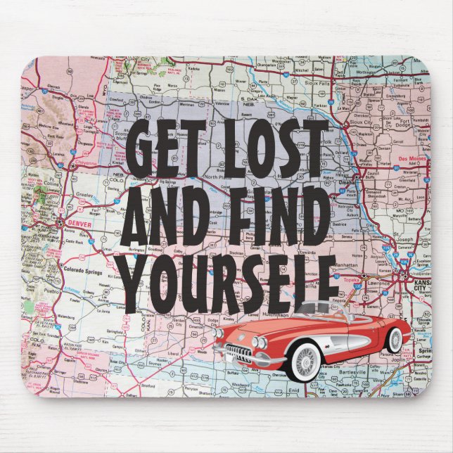 Retro Car auf der Road Map Maus Pad Mousepad (Vorne)