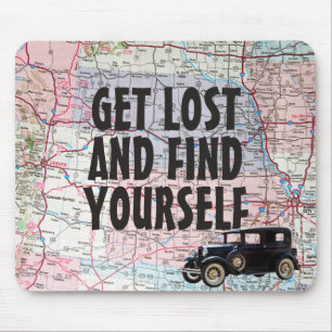 Retro Car auf der Road Map Maus Pad Mousepad