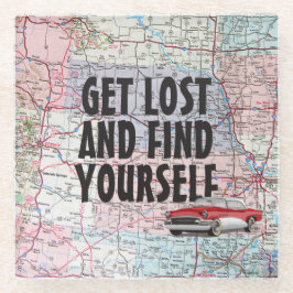 Retro Car auf der Roadmap Glasuntersetzer