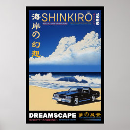 Retro Car Beach Print Japanese Shinkirō Dreamscape Poster