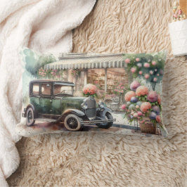 Retro Car & Blooming Boutique Scene Lendenkissen