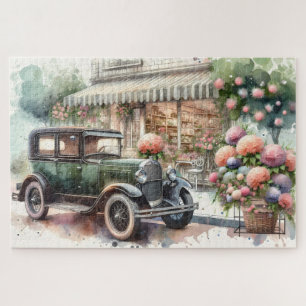 Retro Car & Blooming Boutique Scene Puzzle