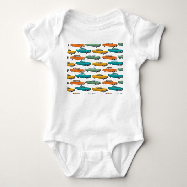Retro Car Fifties Stilmuster Baby Strampler (Vorderseite)