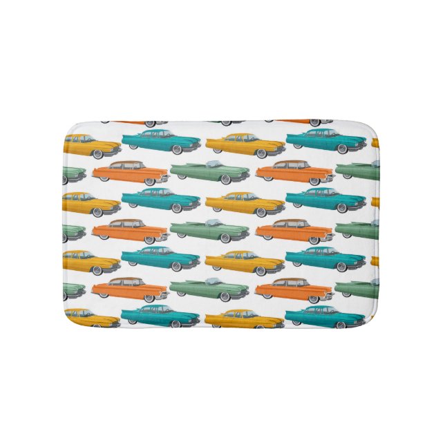 Retro Car Fifties Stilmuster Badematte (Vorderseite)