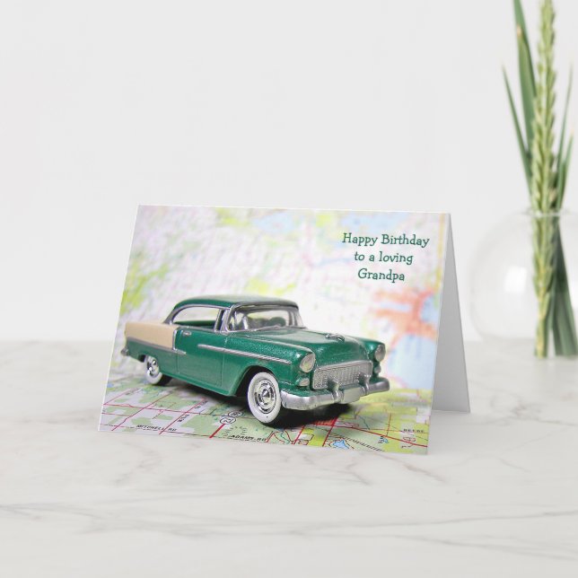 Retro Car for Grandpa's Birthday Karte (Vorderseite)