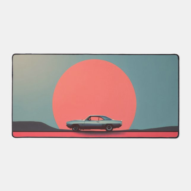 Retro Car Minimal Sunset Artwork Schreibtischunterlage (Vorderseite)