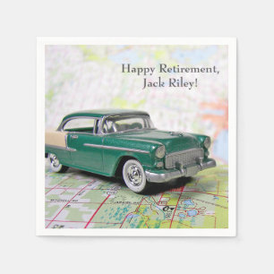 retro car on road map for Retirement Serviette
