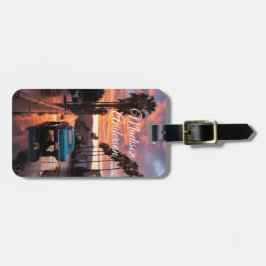 Retro Car & Palm Sunset Personalisiert Gepäckanhänger