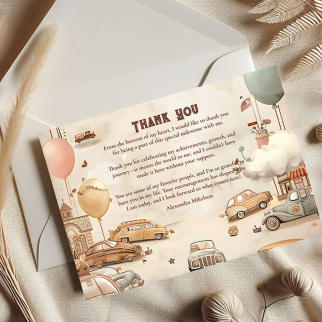 Retro Car Themed Kids Birthday Dankeskarte (Von Creator hochgeladen)