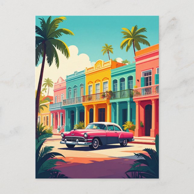 Retro Car und Tropical Havanna Vintage Reise Postkarte (Vorderseite)