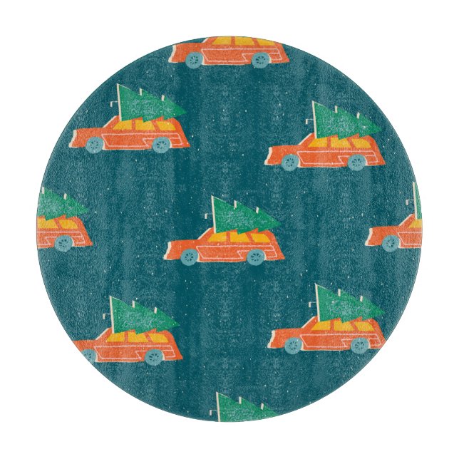 Retro Car Weihnachtsbaum Muster Schneidebrett (Vorderseite)