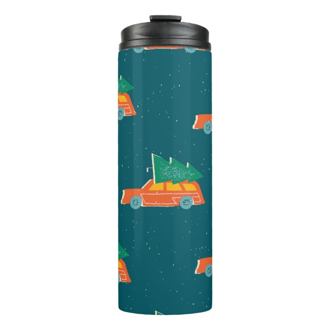 Retro Car Weihnachtsbaum Muster Thermosbecher (Vorderseite)