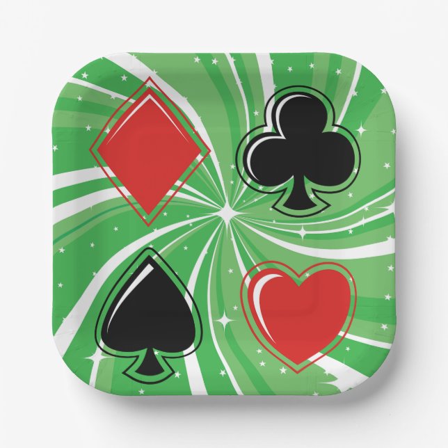 Retro Card Suits Vibrant Red and Black Pappteller (Vorderseite)