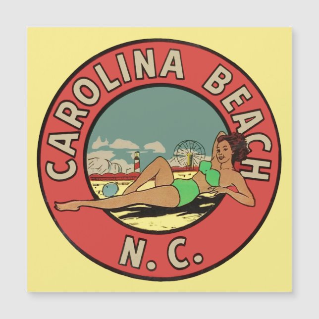 Retro Carolina Beach Rundel Magnetkarte (Vorderseite)