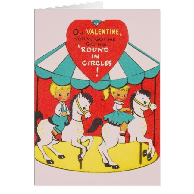 Retro Carousel Valentine's Day Greeting Card (Vorne)