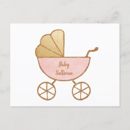Retro Carriage Pink Gold Virtual Baby Girl Dusche Einladungspostkarte