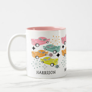 Retro Cars Atomic Sternexplosion Moderne Mitte Jah Zweifarbige Tasse