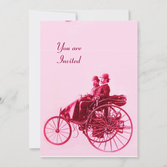 RETRO CARS AUTO RESTORATION Roter Fuchsienrosa Einladung (Vorderseite)