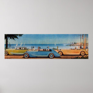 RETRO CARS, blau-gelb-orange Poster