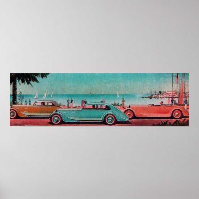 RETRO CARS, blau-grün, rosa Poster (Vorne)