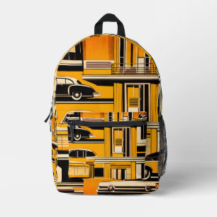 Retro Cars Geometric Mustard Mid Century Bedruckter Rucksack