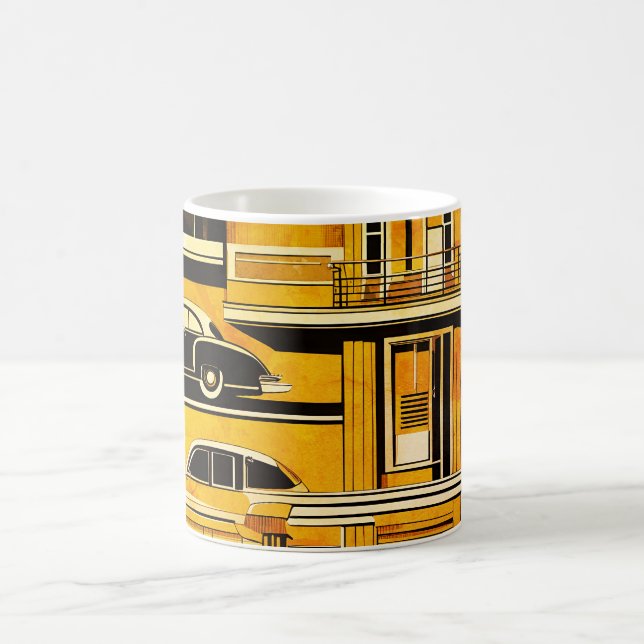 Retro Cars Geometric Mustard Mid Century Kaffeetasse (Mittel)