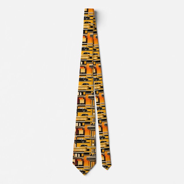 Retro Cars Geometric Mustard Mid Century Krawatte (Vorderseite)