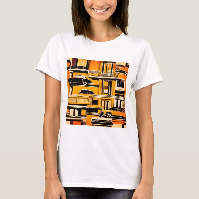 Retro Cars Geometric Mustard Mid Century T-Shirt (Vorderseite)