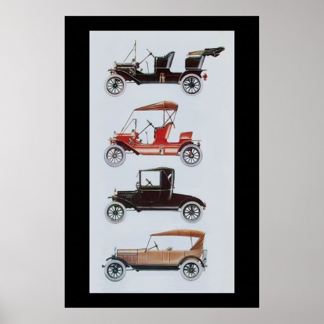 RETRO CARS, Schwarz-weiß rot Poster (Vorne)