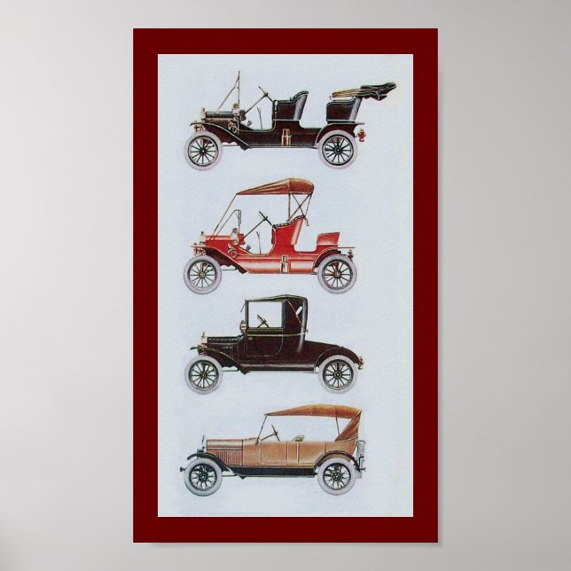 RETRO CARS, Schwarz-weiß rot Poster (Vorne)