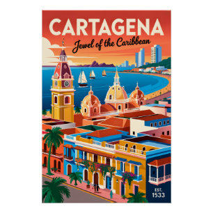 Retro Cartagena Kolumbien Vintage Reise Wandkunst Poster
