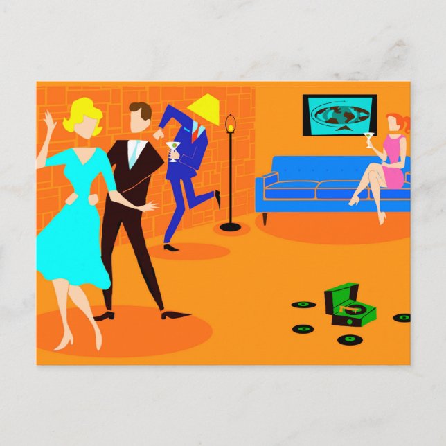 Retro Cartoon Cocktail Party Postkarte (Vorderseite)