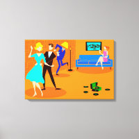 Retro Cartoon Cocktail Party Stretched Leinwand