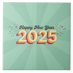 Retro-Cartoon-Design Frohes neues Jahr 2025 Text Fliese
