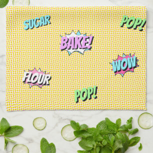 Retro Cartoon Farbenfrohe Pop Kunst, Dichtung und  Geschirrtuch