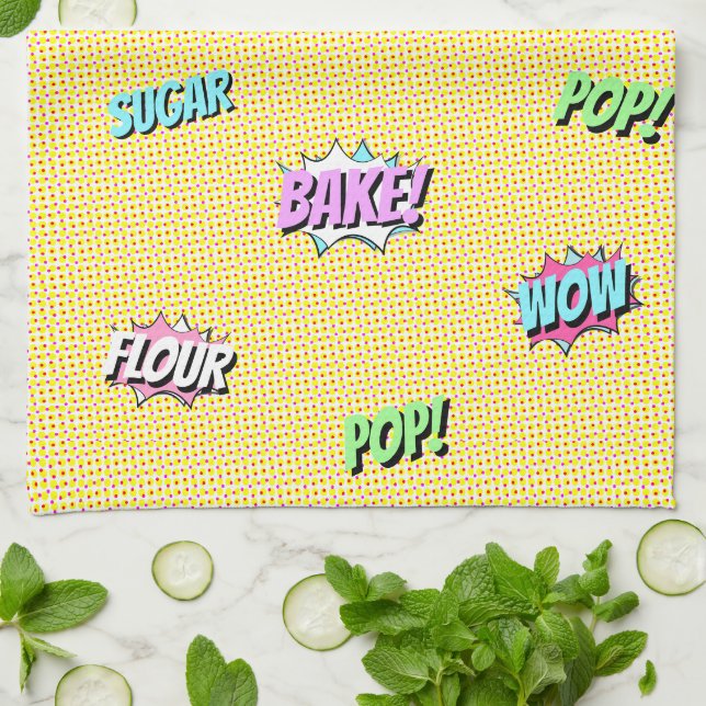 Retro Cartoon Farbenfrohe Pop Kunst, Dichtung und  Geschirrtuch (Gefaltet)