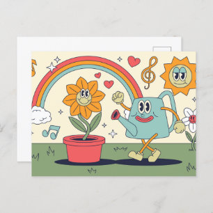 Retro-Cartoon-Gartenarbeit Postkarte
